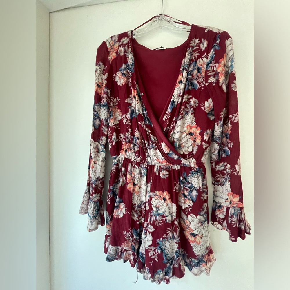Burgundy floral romper